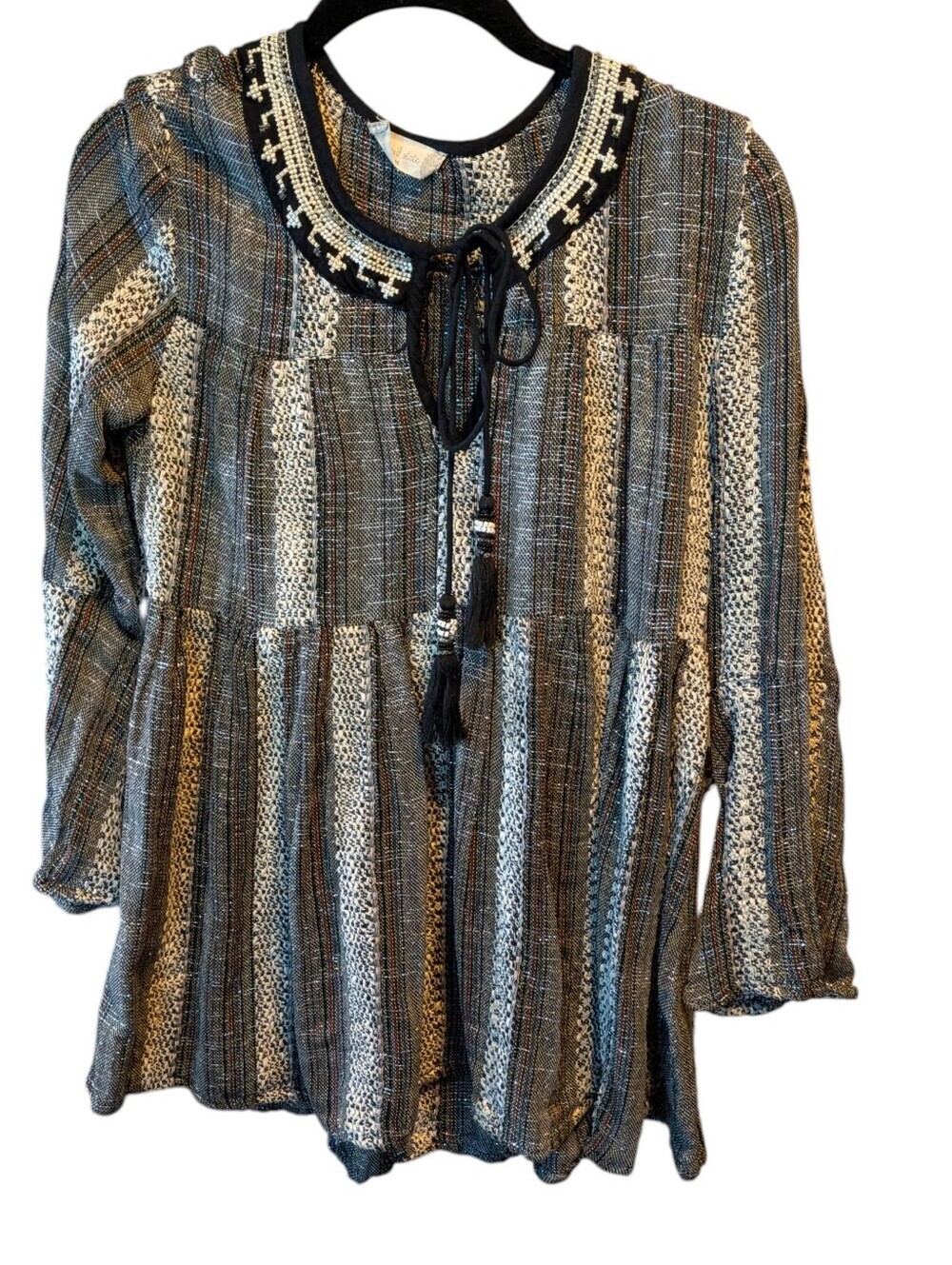 Altar'd State Black and White Tweed Metallic Peasant Blouse